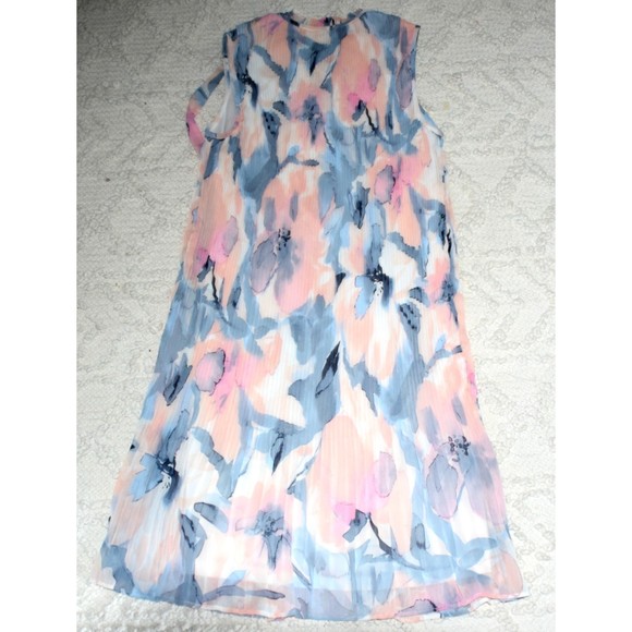 DKNY Pink Blue Watercolor Floral Midi Dress Sleeveless Ruffle Hem Women’s 6 - Picture 3 of 3